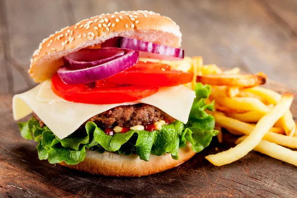 Hamburger, patates kızartması ile — Stok fotoğraf