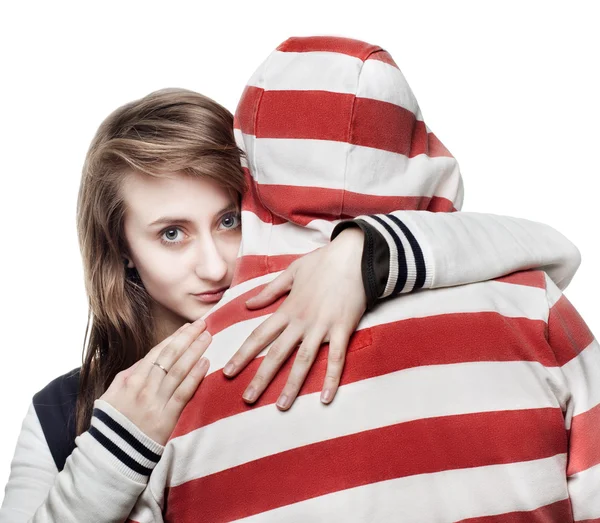 Girl hugging a young man — Stock Photo, Image