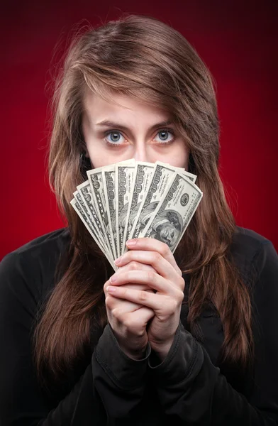 Woman with dollar notes — Stock Photo, Image