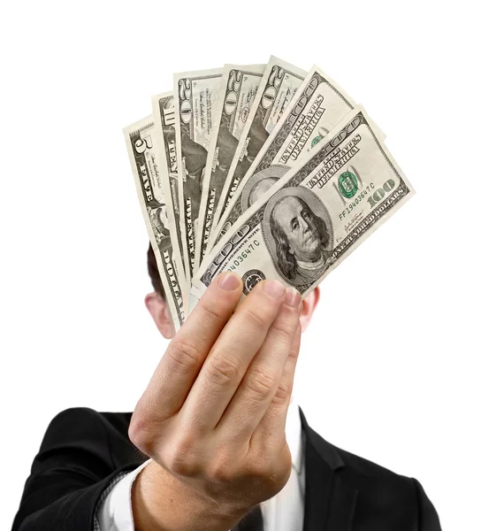 Ventilátor peněz v rukou — Stock fotografie