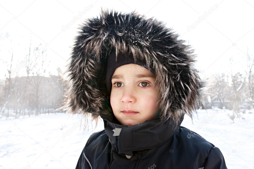 Wintery young boy portrait