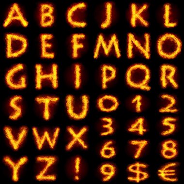 Fiery alphabet set clipart