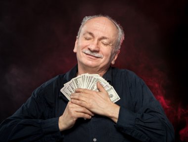 Old man holding dollar bills clipart