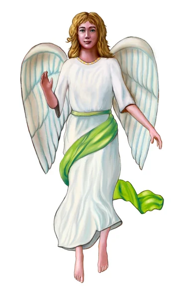 白色和绿色的袍子里的天使 — 图库照片