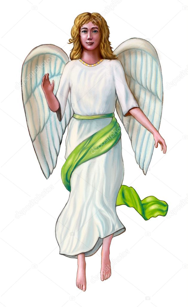 Angel in a white and green robe