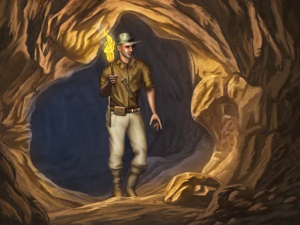 Explorador em uma caverna — Fotografia de Stock