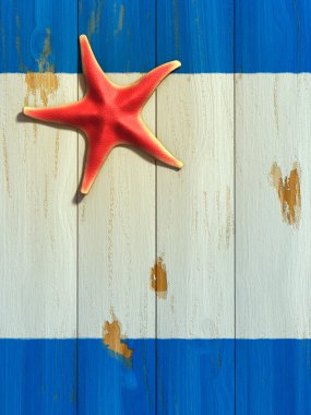 Deniz yıldızı ahşap tahta üzerinde