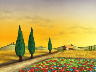 Sunset landscape clipart