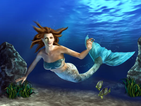 Schwimmende Meerjungfrau — Stockfoto