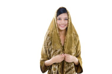 Portrait of a Malay girl with kebaya on white background clipart