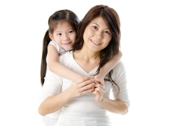 Asian mother and her daughter on white background, perfect for m clipart