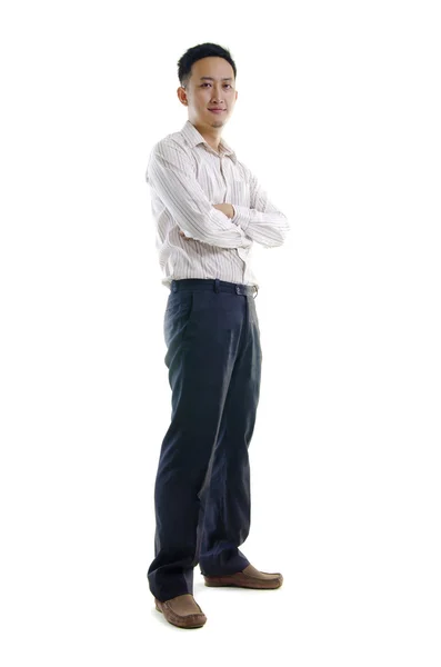 Full length of young Asian business man stand on white backgroun — Stock Photo, Image