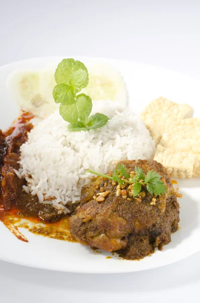 Nasi lemak traditionele Maleisische kruidige rijstschotel — Stockfoto