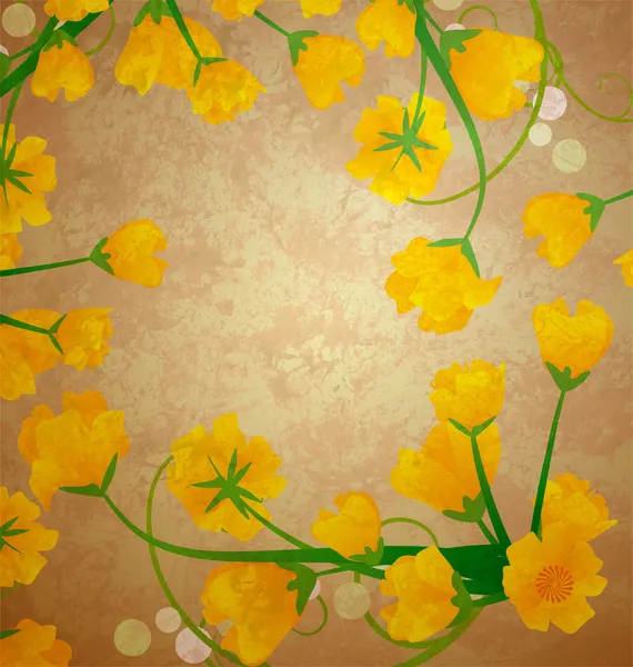Gele tulpen grunge effect frame op oude papier achtergrond — Stockfoto