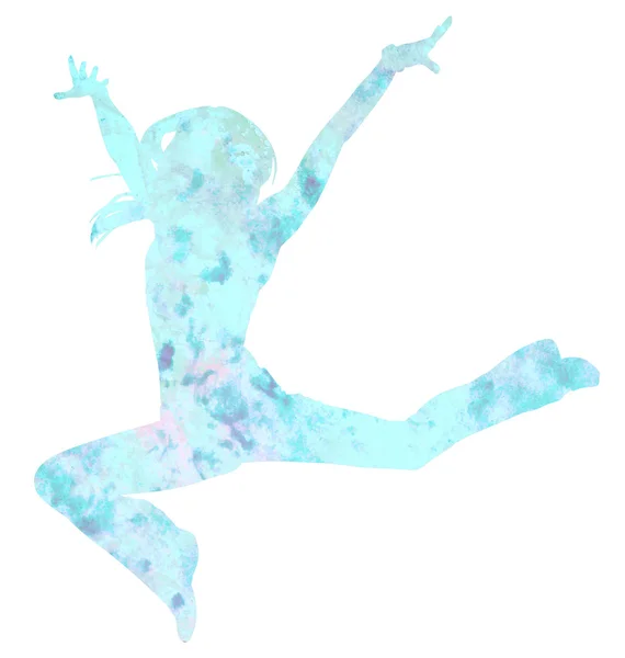 Mujer bailarina silueta grunge ilustración luz azul watercolo — Foto de Stock