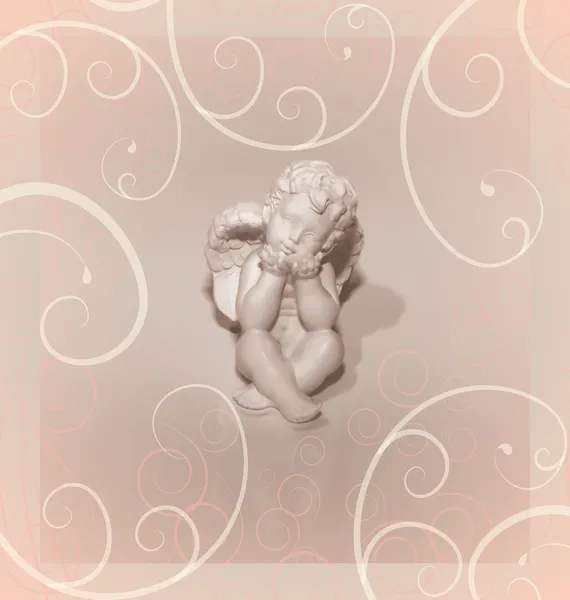 stock image Vintage sepia angel with florals, curves decor