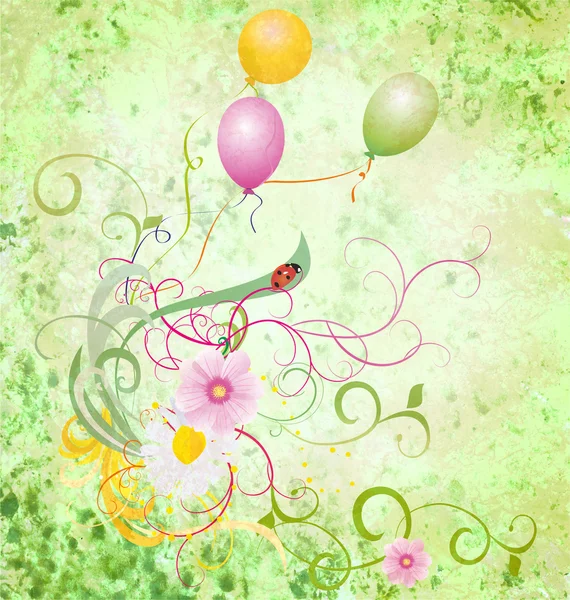 Primavera ou verão prado texturizado ilustração com joaninha e — Fotografia de Stock