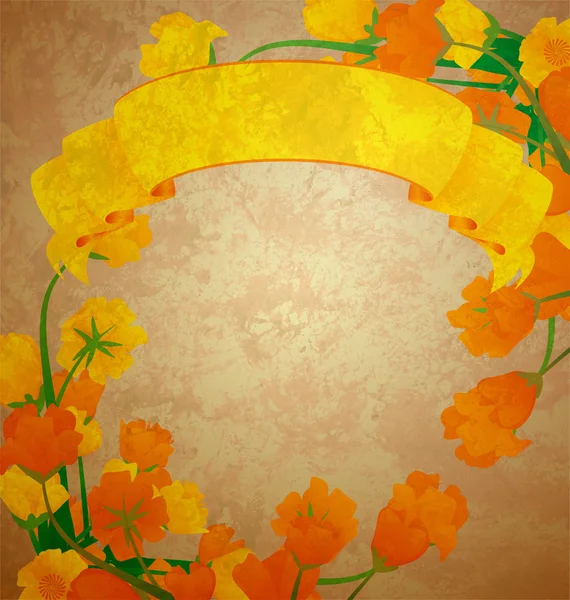Tulip yellow scroll banner grunge èêøïðå illustration — Stock Photo, Image