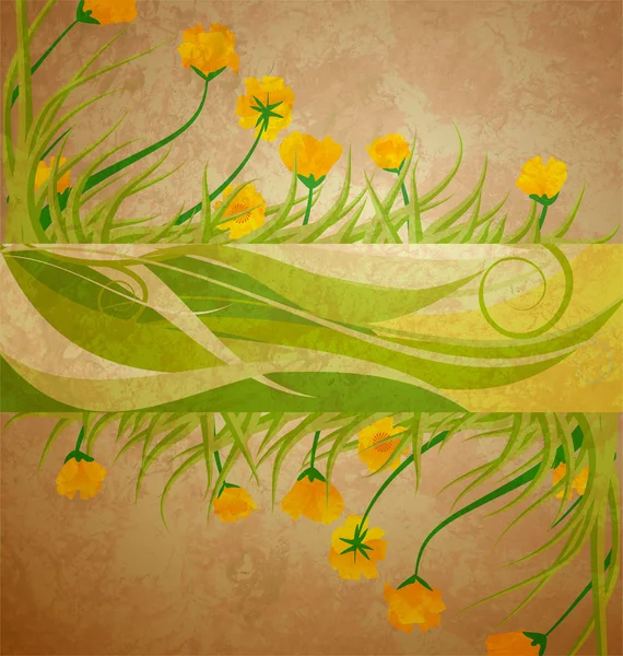 Жовтий банер тюльпанів на коричневому гранжевому фоні весняної рамки — стокове фото