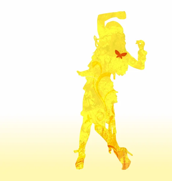 Dansing 黄色女人剪影 grunge 纹理图 — 图库照片