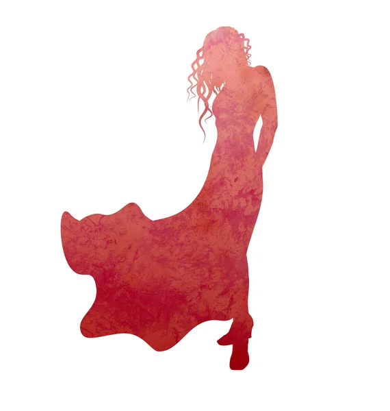 Гранж женщина в вечернем платье силуэт изолирован на белом — стоковое фото