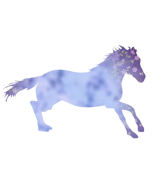 Blu strutturato corsa cavallo silhouette isolato su bianco — Foto Stock
