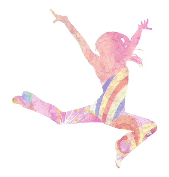 Roze meisje silhouet grunge kleurrijke illustratie dansen — Stockfoto