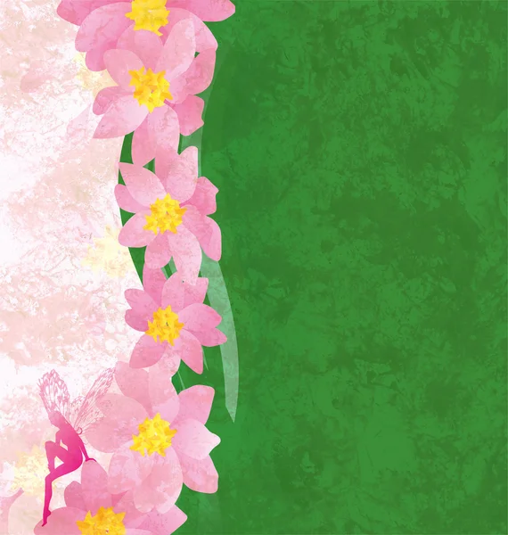 Fondo grunge con flores rosadas y textura verde con rosa —  Fotos de Stock