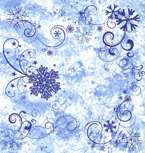 Texture de papier de couleur bleue avec des fleurs et des flocons de neige textur — Photo