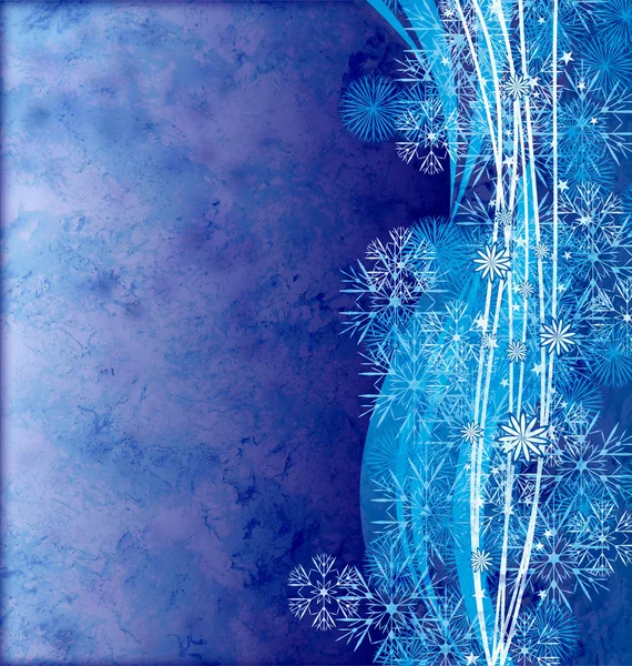 Abstract wbves with detailed snowflakes on the blue grunge backg — Stock Photo, Image