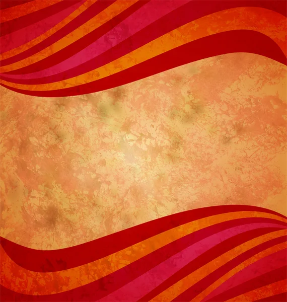 Grunge eski kağıt arka plan üzerinde renkli kırmızı ve turuncu dalgalar — Stok fotoğraf