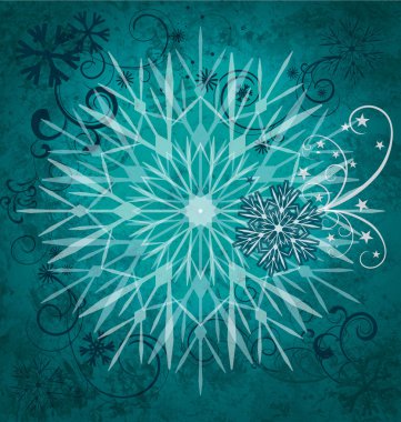 Green-blue snowflakes grunge square background clipart