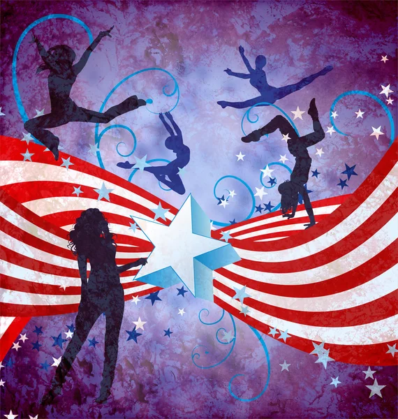 US-Unabhängigkeitstag tanzen Frauen Grunge Hintergrund mit Sternen — Stockfoto