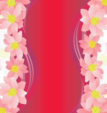 Pink flowers border on dark magenta background clipart