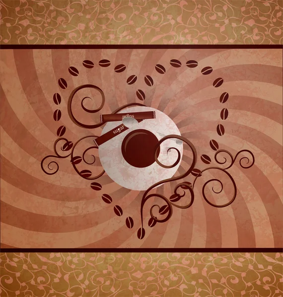 Kaffe kärleksfull grunge brun bakgrund med virvlar och prydnad — Stockfoto