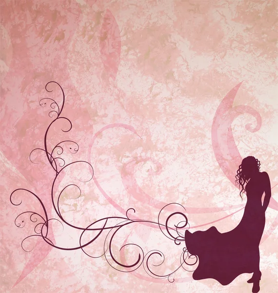 Scuro marrone moda ragazza silhouette su luce rosa grunge backgrou — Foto Stock