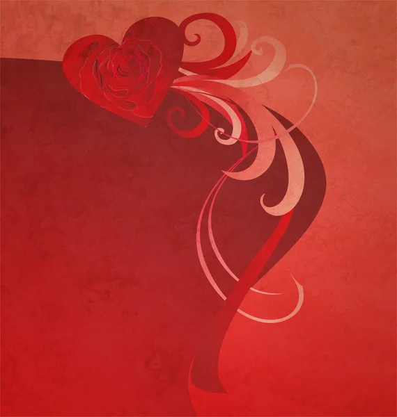 Czerwone serce z czerwona róża streszczenie tło grunge dla miłości i — Zdjęcie stockowe