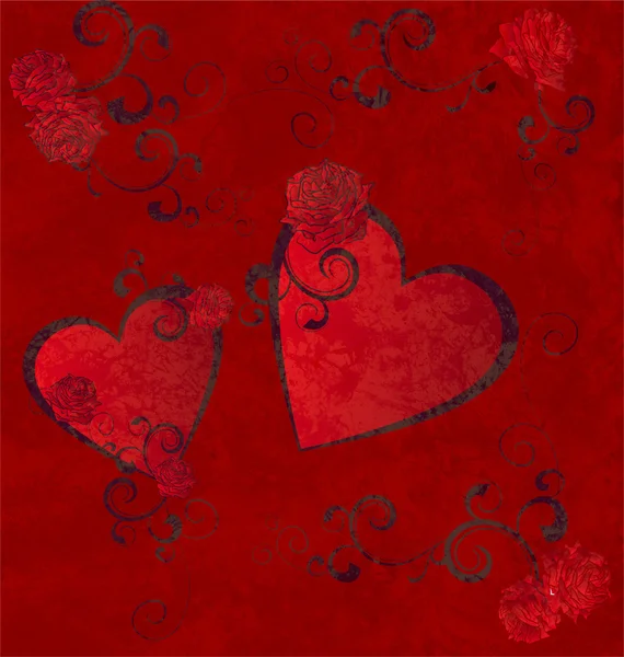 Красные сердца гранж фон — стоковое фото
