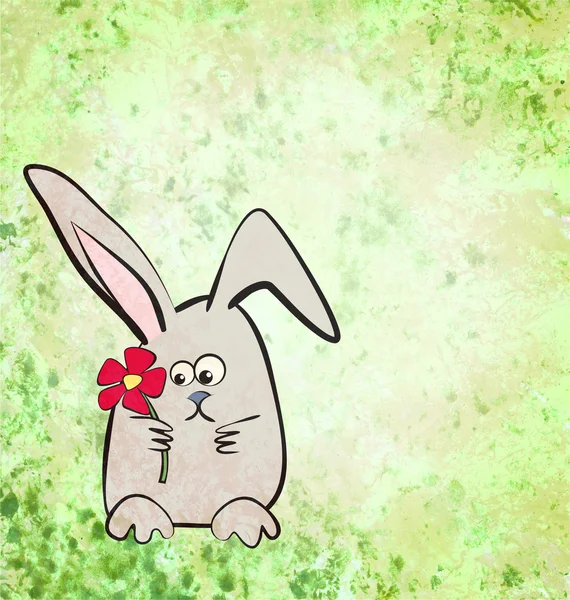 Cartton hare or rabbit illustration on grunge green watercolor b — Stock Photo, Image