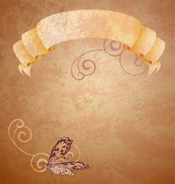 Brązowy papier z beżowym przewijania i motyl z krzywych — Zdjęcie stockowe