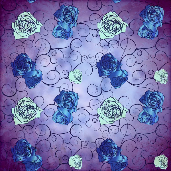 Blå roser - årgang - stivt mønster med grungeeffekt – stockfoto