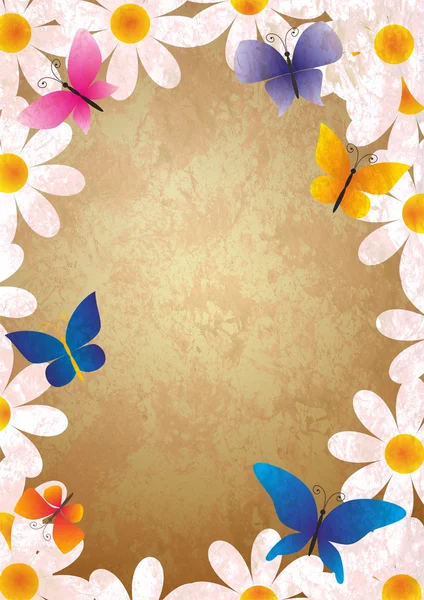 花と蝶グランジ スタイル春背景ヴィンテージ p — ストック写真