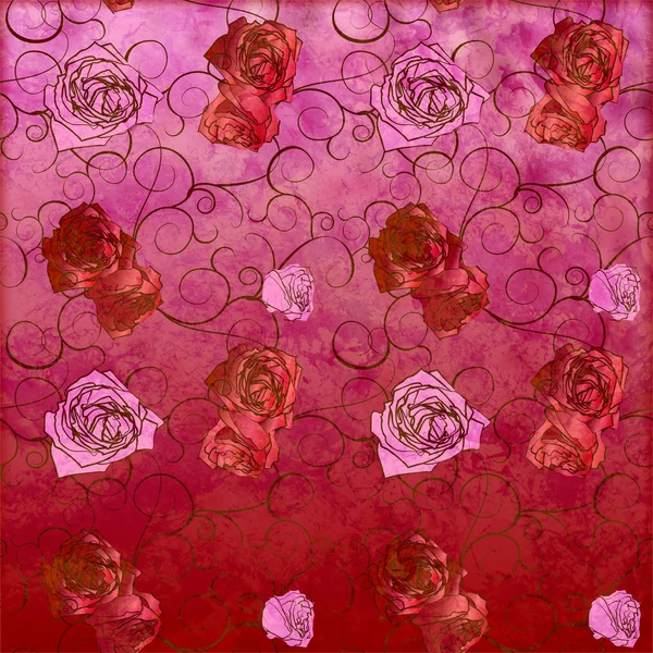 Blue roses vintage stily pattern with grunge effect — Stock Photo, Image