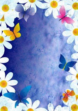 Flowers and butterflies grunge style spring background vintage p clipart