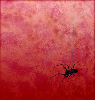 Textured red background with spider silhouette horror image clipart