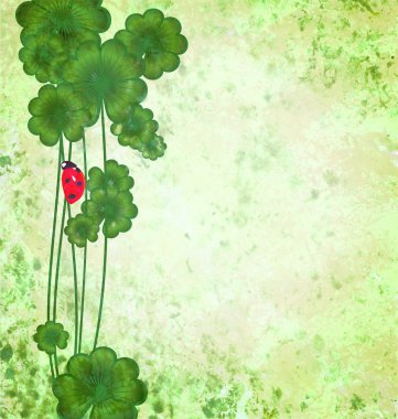 Clover with ladybug on green grunge texture background St. Patri clipart