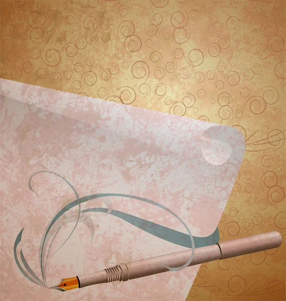 Grunge iullustración de la pluma de tinta en el pergamino de papel —  Fotos de Stock