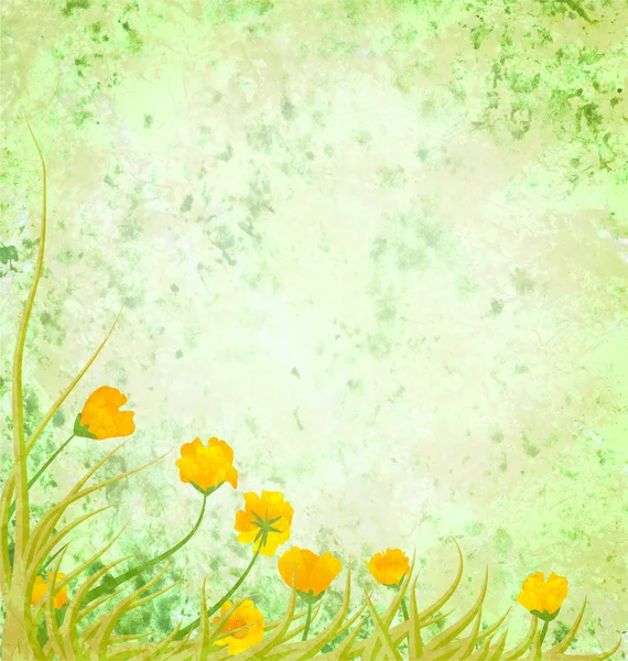 Ilustración verde claro con flores amarillas —  Fotos de Stock