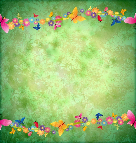 Fondo texturizado verde con borde de flores —  Fotos de Stock
