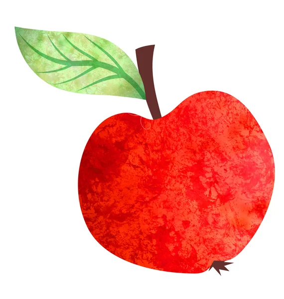 Sulu Boya parlak kırmızı elma illüstrasyon izole üzerine beyaz — Stok fotoğraf